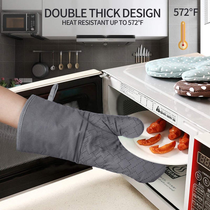 Tormays 4Pcs Oven Mitts and Pot Holders Set, 572F Heat Resistant Oven Glove, Soft Cotton Lining with Non-Slip Surface for Kitchen Baking BBQ (Grey) - Image 3